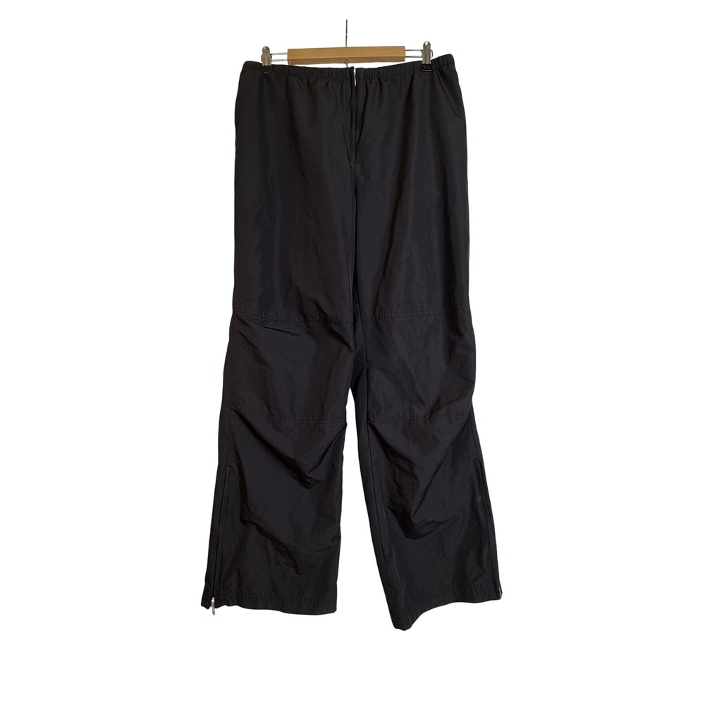 Vintage Nike Track Pants XL Black Windbreaker Wide Leg Zipper Ankle Y2K Gorpcore